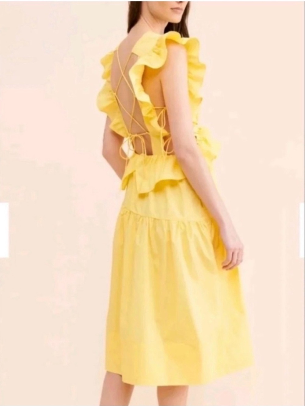 Allina Liu Camilla Dress in Butter Yellow Lace Up Side Midi Size 8 NWOT - Picture 2 of 8